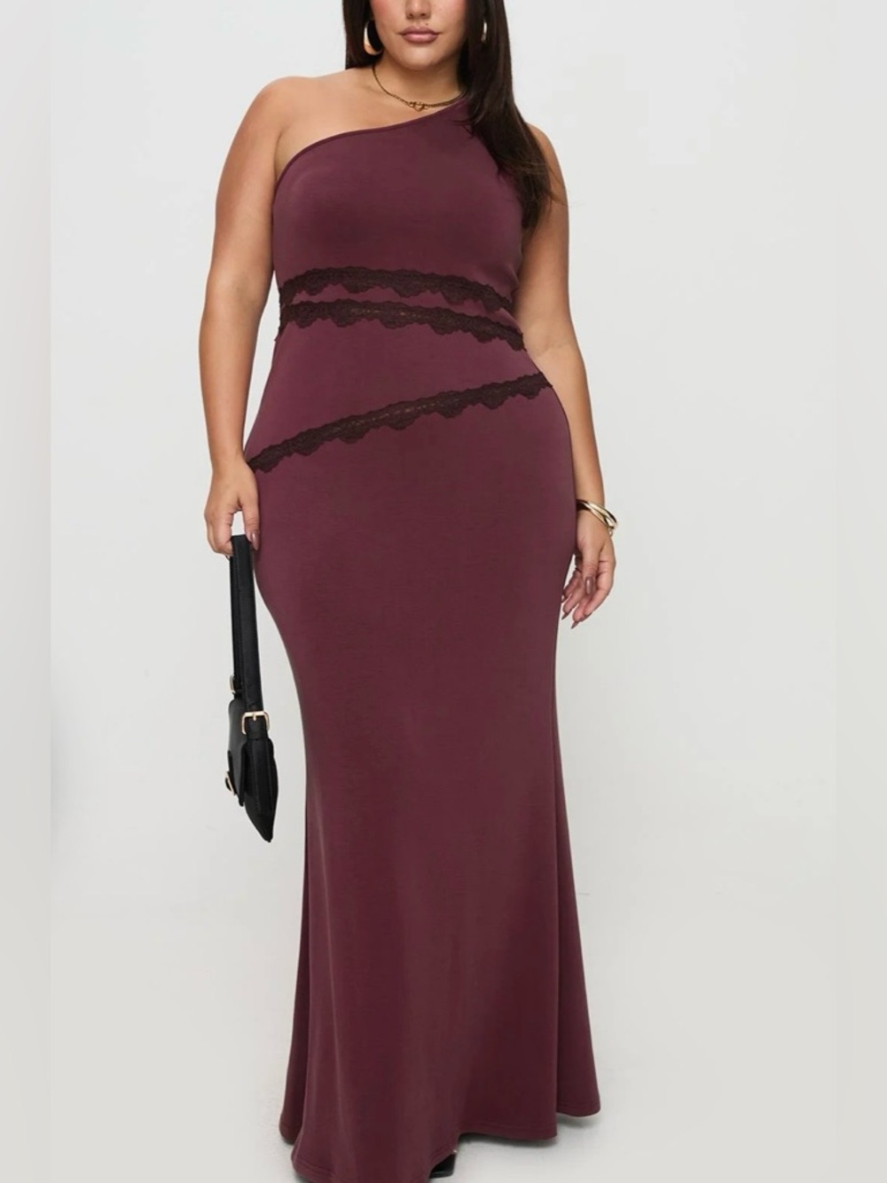Princess Polly Ultraviolet One Shoulder Maxi Dress Wine Lace NWT Size 14